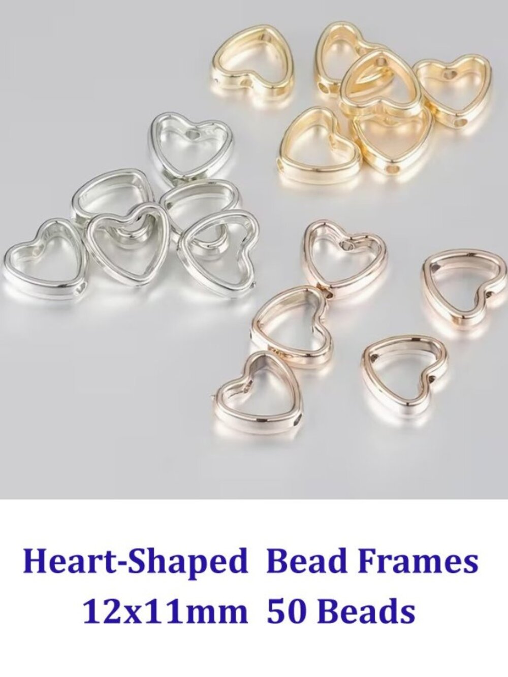 Heart Shape Bead Frames, Light weight acrylic  12x11mm  50 Beads  Mixed Colors